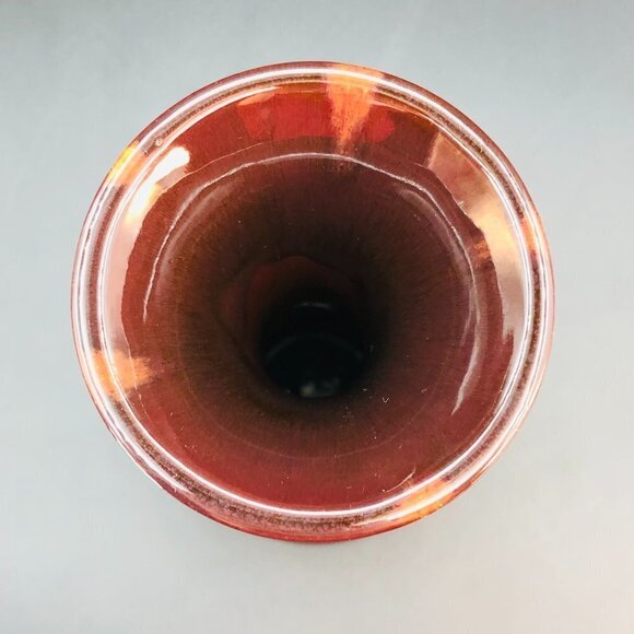 Huronia Pottery Vase Handmade Red Clay Artistic Vessel Brown Cream Glossy Glaze - Picture 2 of 10